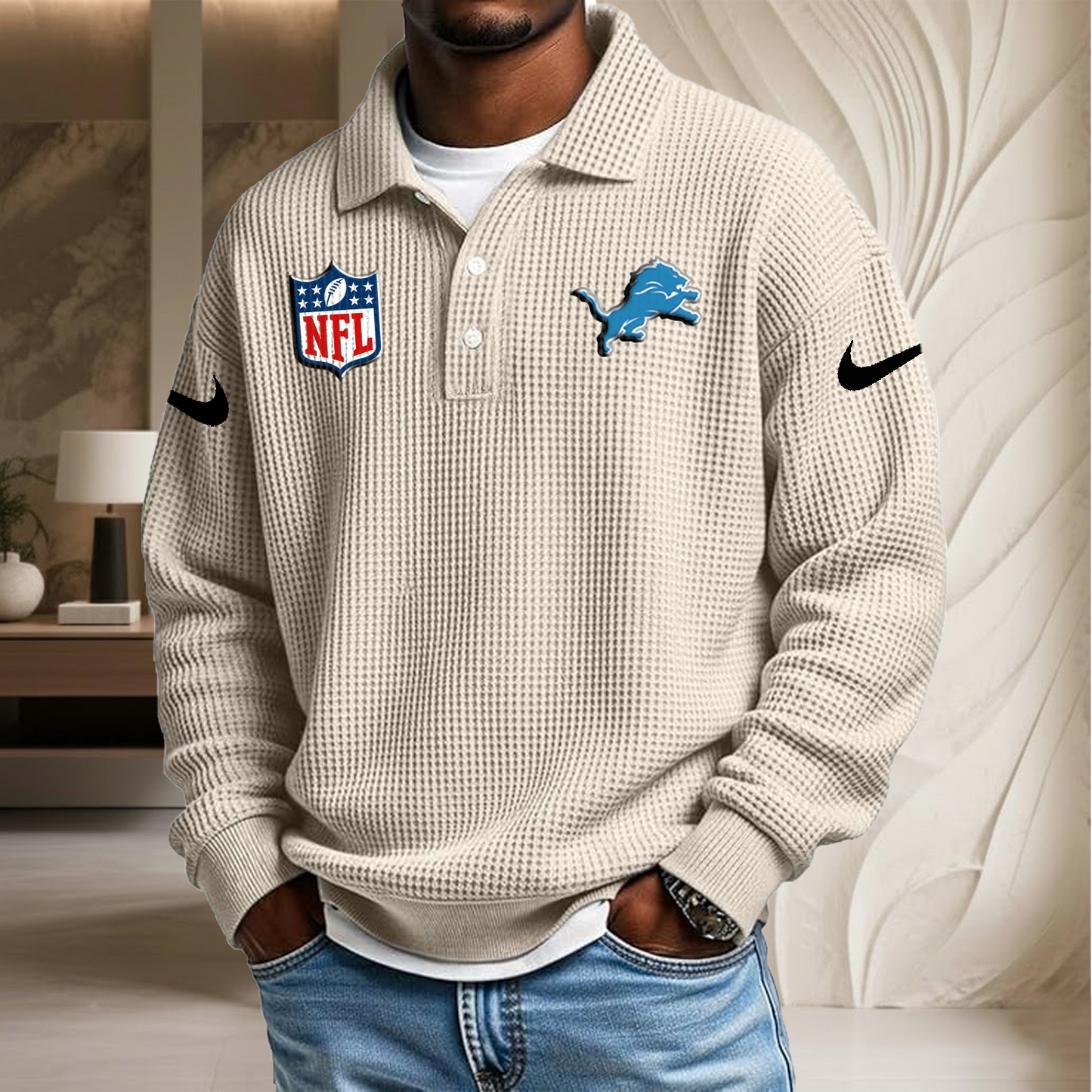 NFL x DET Waffle Three Button Lapel Polo HLP HLPHUONG