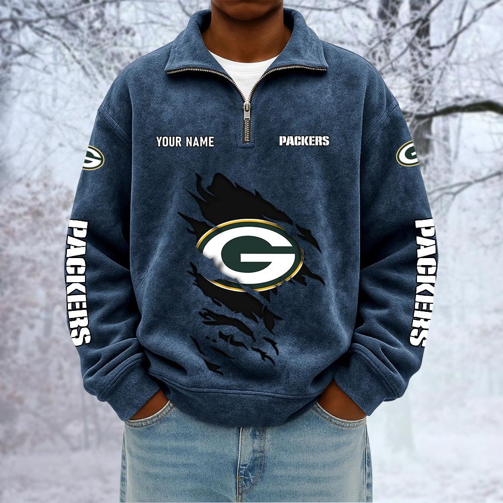 NFL x GB Custom Name Half-zip Collar Suede Sweatshirt HLP HLPHUONG