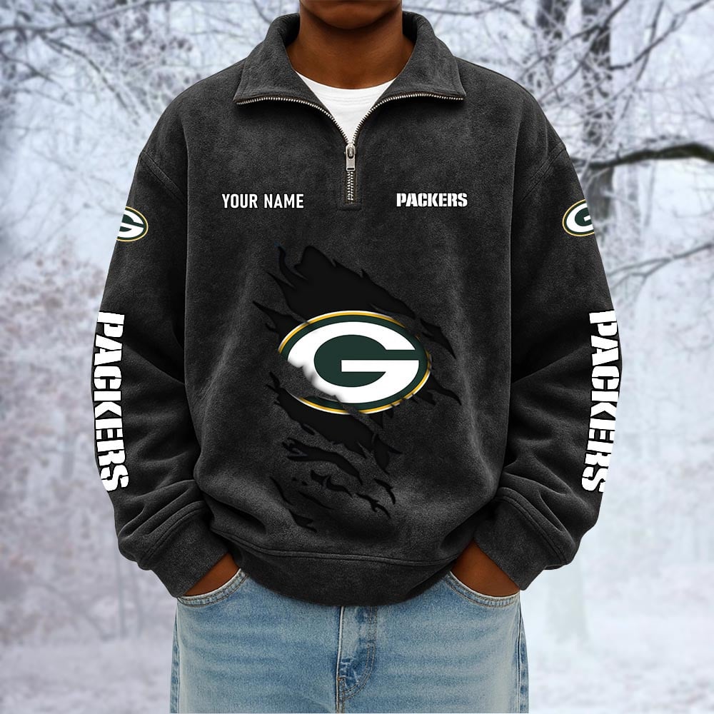 NFL x GB Custom Name Half-zip Collar Suede Sweatshirt HLP HLPHUONG