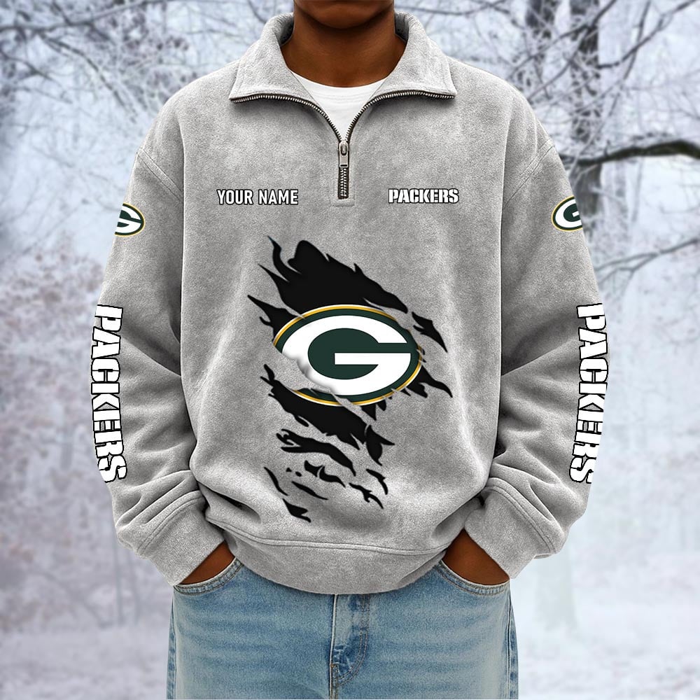 NFL x GB Custom Name Half-zip Collar Suede Sweatshirt HLP HLPHUONG