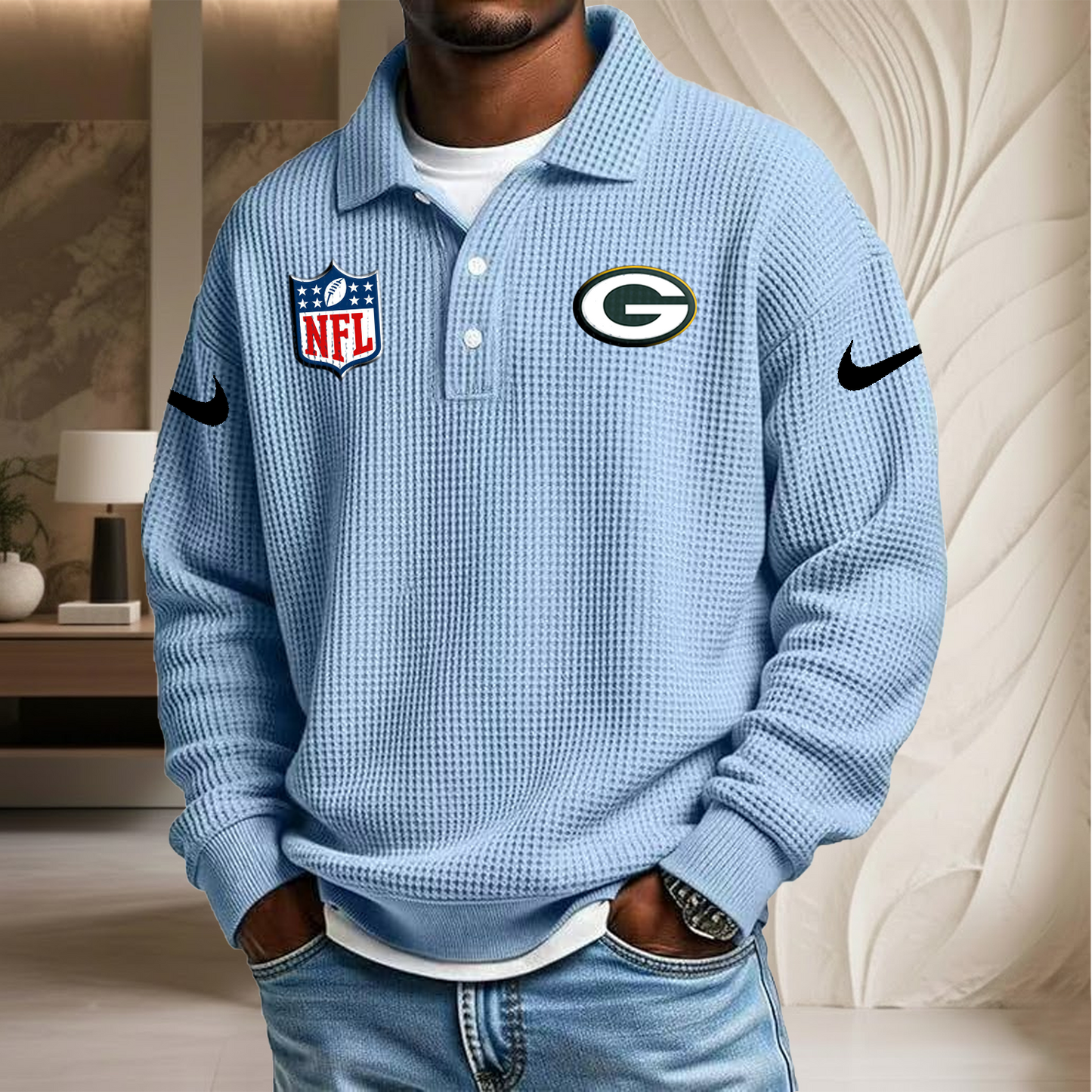 NFL x GB Waffle Three Button Lapel Polo HLP HLPHUONG