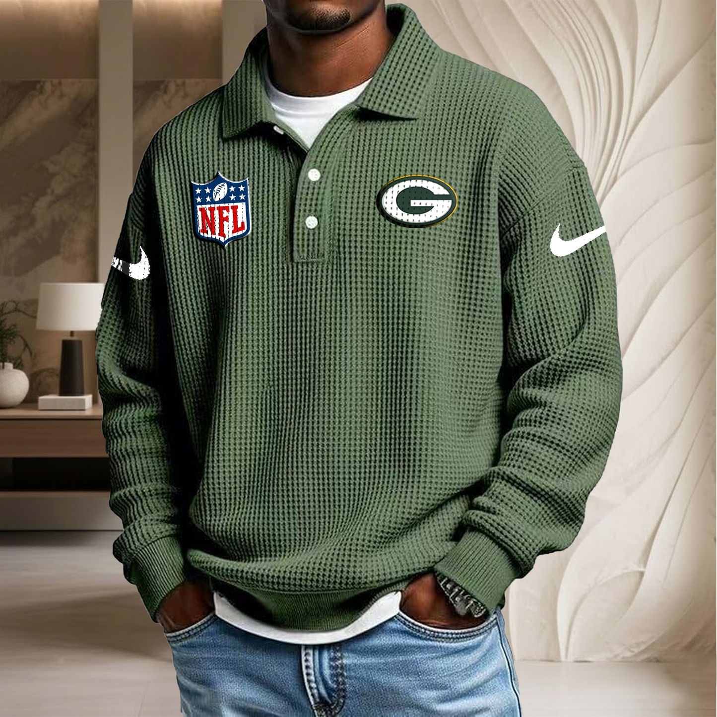NFL x GB Waffle Three Button Lapel Polo HLP HLPHUONG