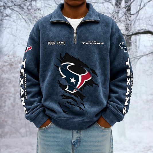 NFL x HOU Custom Name Half-zip Collar Suede Sweatshirt HLP HLPHUONG