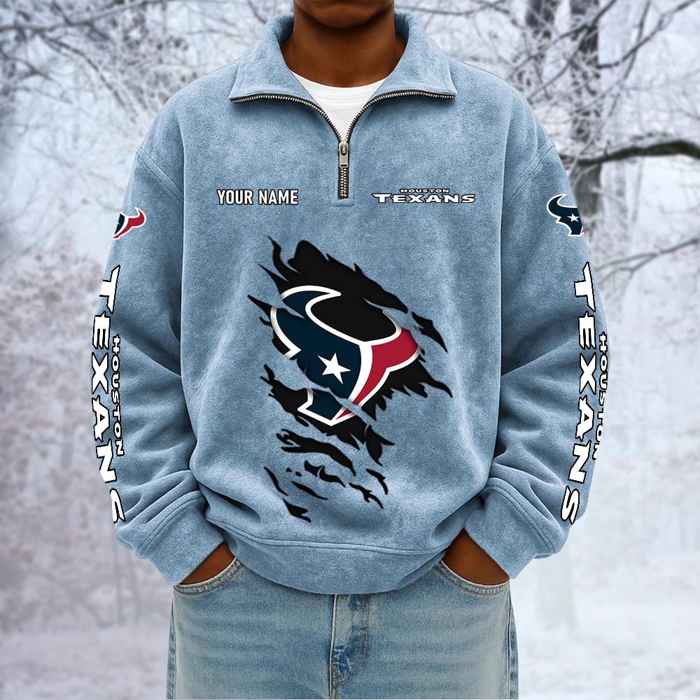 NFL x HOU Custom Name Half-zip Collar Suede Sweatshirt HLP HLPHUONG