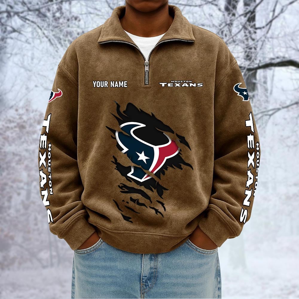 NFL x HOU Custom Name Half-zip Collar Suede Sweatshirt HLP HLPHUONG