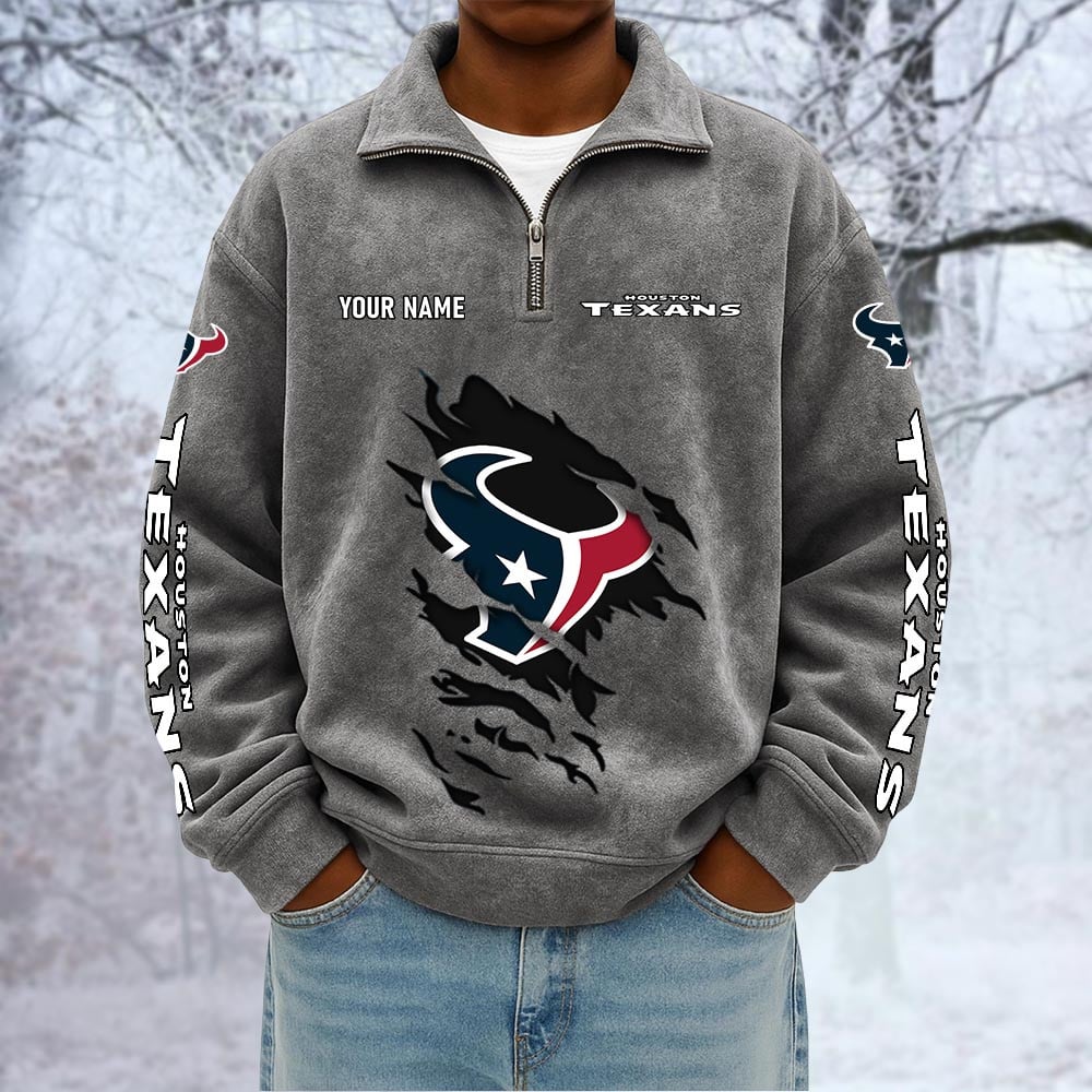 NFL x HOU Custom Name Half-zip Collar Suede Sweatshirt HLP HLPHUONG