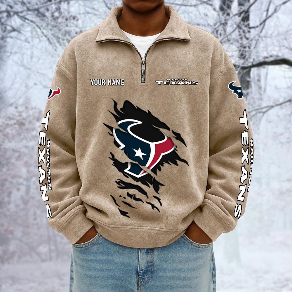 NFL x HOU Custom Name Half-zip Collar Suede Sweatshirt HLP HLPHUONG