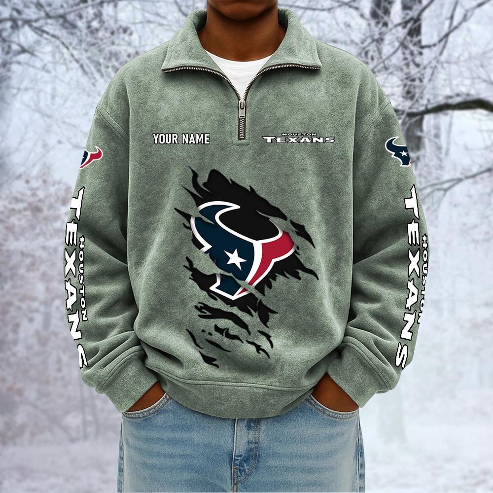 NFL x HOU Custom Name Half-zip Collar Suede Sweatshirt HLP HLPHUONG