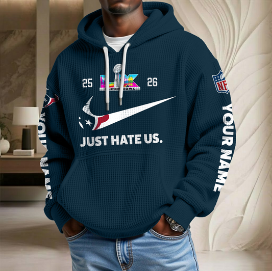 NFL x HOU SB Just Hate Us Custom Name Waffle Hoodie HLP HLPHUONG