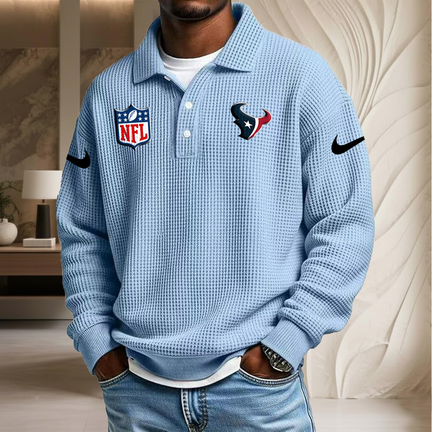 NFL x HOU Waffle Three Button Lapel Polo HLP HLPHUONG