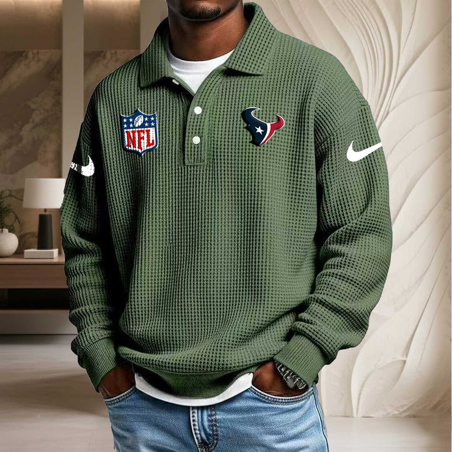 NFL x HOU Waffle Three Button Lapel Polo HLP HLPHUONG