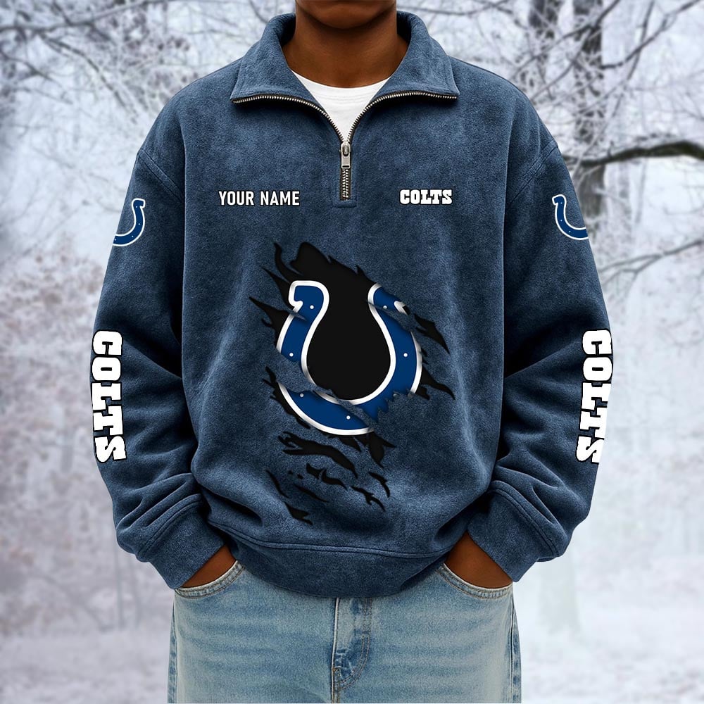 NFL x IND Custom Name Half-zip Collar Suede Sweatshirt HLP HLPHUONG