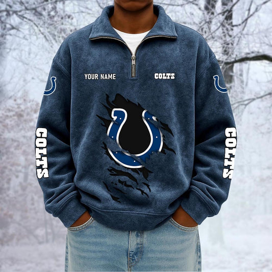 NFL x IND Custom Name Half-zip Collar Suede Sweatshirt HLP HLPHUONG