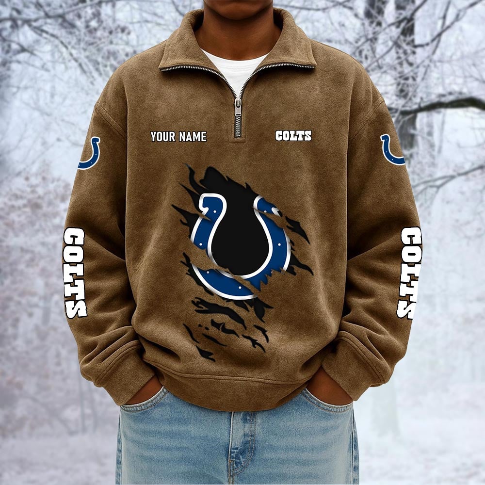 NFL x IND Custom Name Half-zip Collar Suede Sweatshirt HLP HLPHUONG