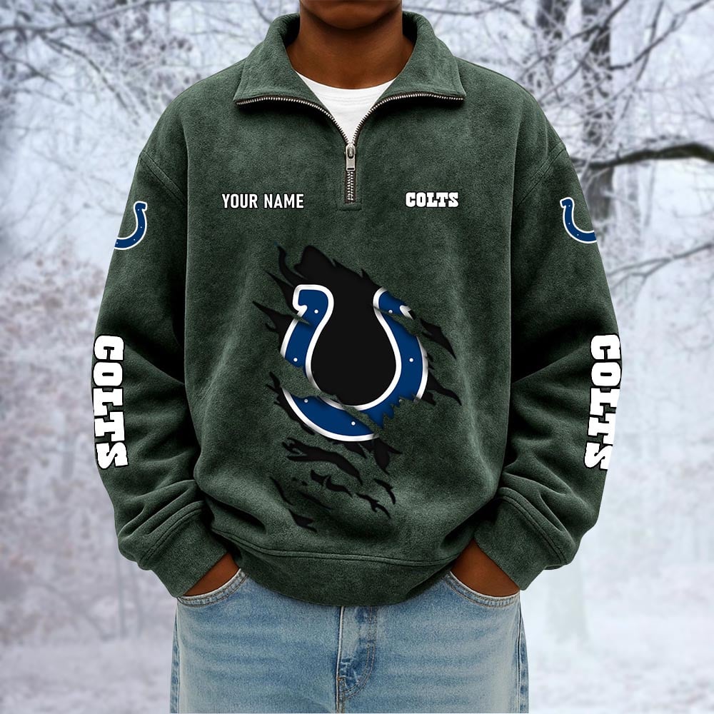 NFL x IND Custom Name Half-zip Collar Suede Sweatshirt HLP HLPHUONG