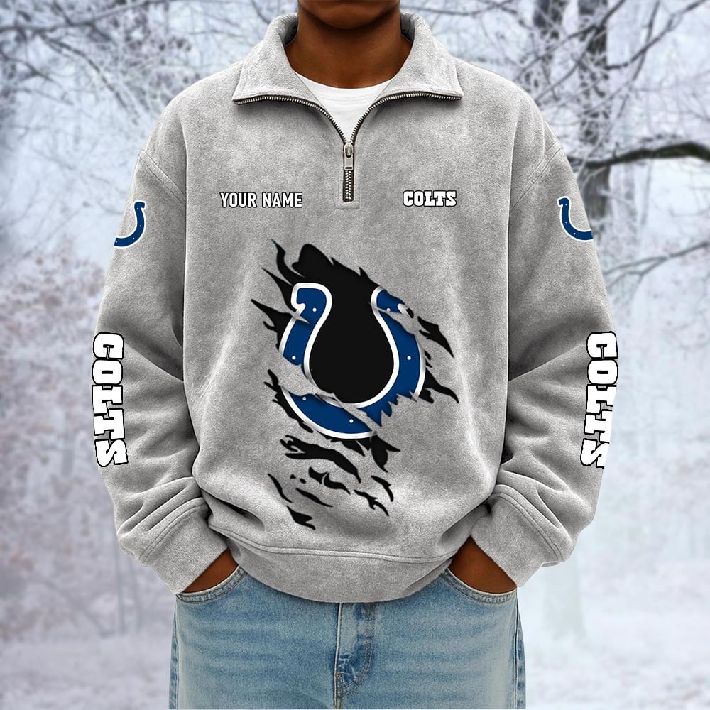 NFL x IND Custom Name Half-zip Collar Suede Sweatshirt HLP HLPHUONG