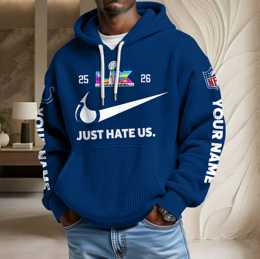 NFL x IND SB Just Hate Us Custom Name Waffle Hoodie HLP HLPHUONG