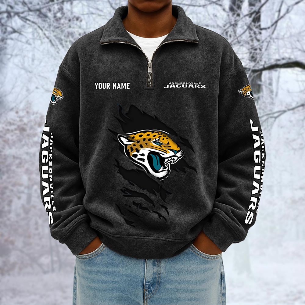 NFL x JAX Custom Name Half-zip Collar Suede Sweatshirt HLP HLPHUONG