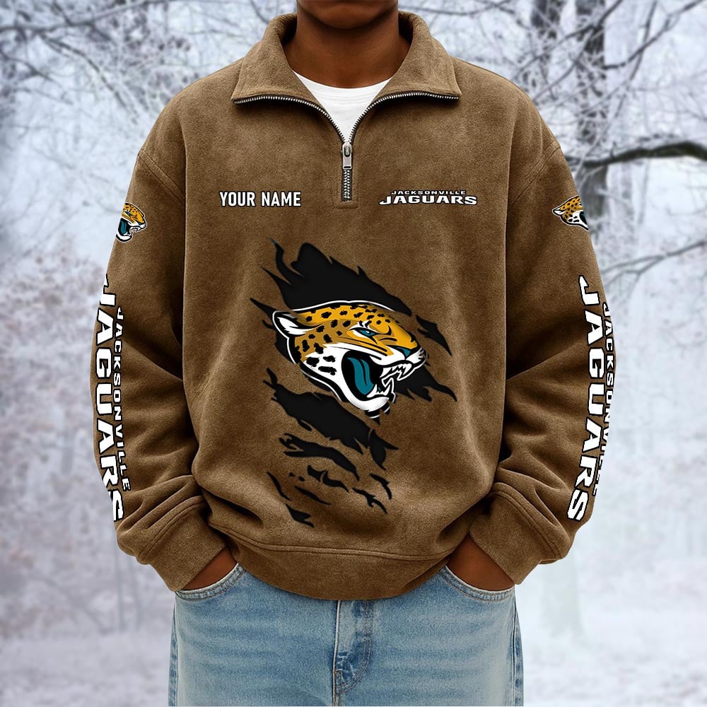 NFL x JAX Custom Name Half-zip Collar Suede Sweatshirt HLP HLPHUONG