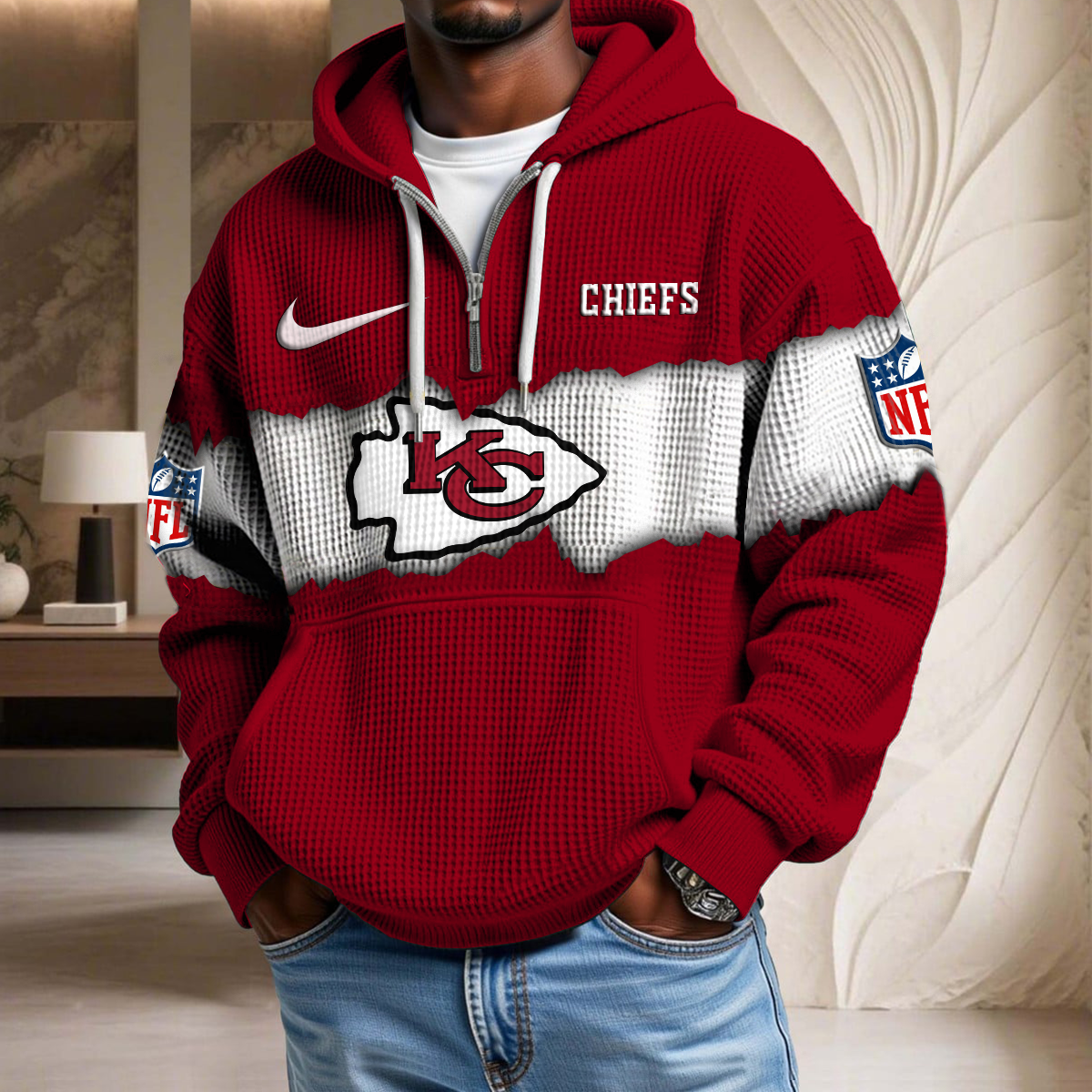NFL x KC Crack Waffle Half Zip Hoodie HLP HLPHUONG