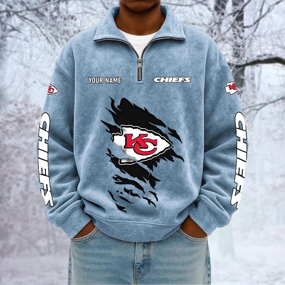 NFL x KC Custom Name Half-zip Collar Suede Sweatshirt HLP HLPHUONG
