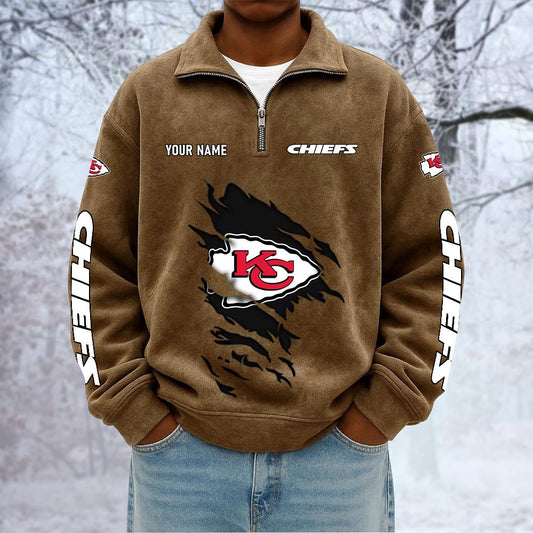 NFL x KC Custom Name Half-zip Collar Suede Sweatshirt HLP HLPHUONG