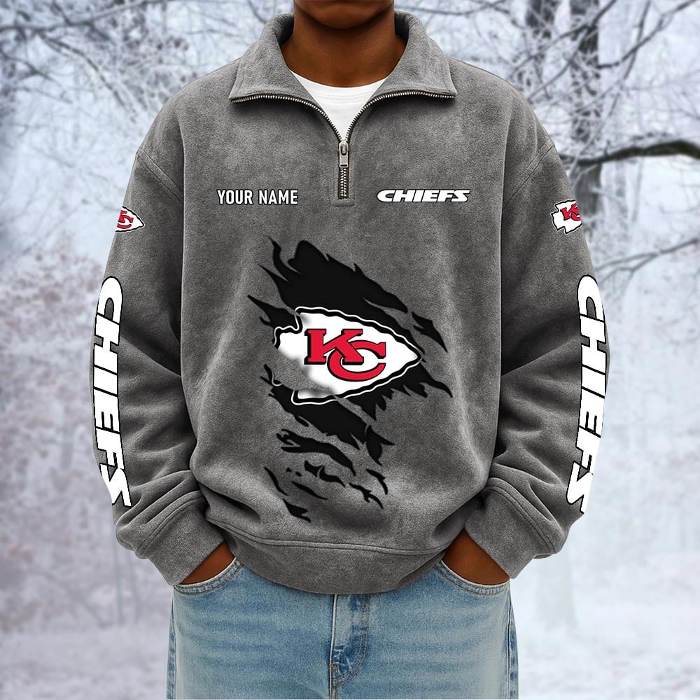 NFL x KC Custom Name Half-zip Collar Suede Sweatshirt HLP HLPHUONG