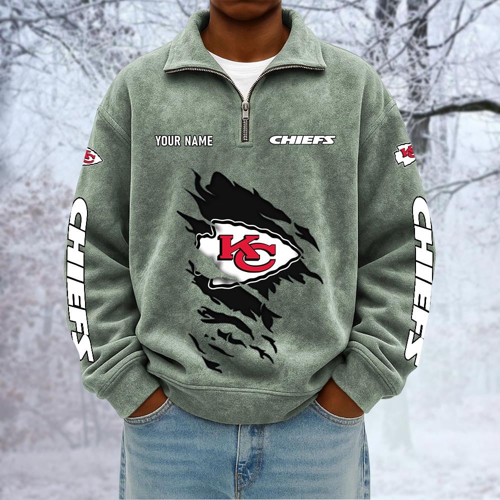 NFL x KC Custom Name Half-zip Collar Suede Sweatshirt HLP HLPHUONG