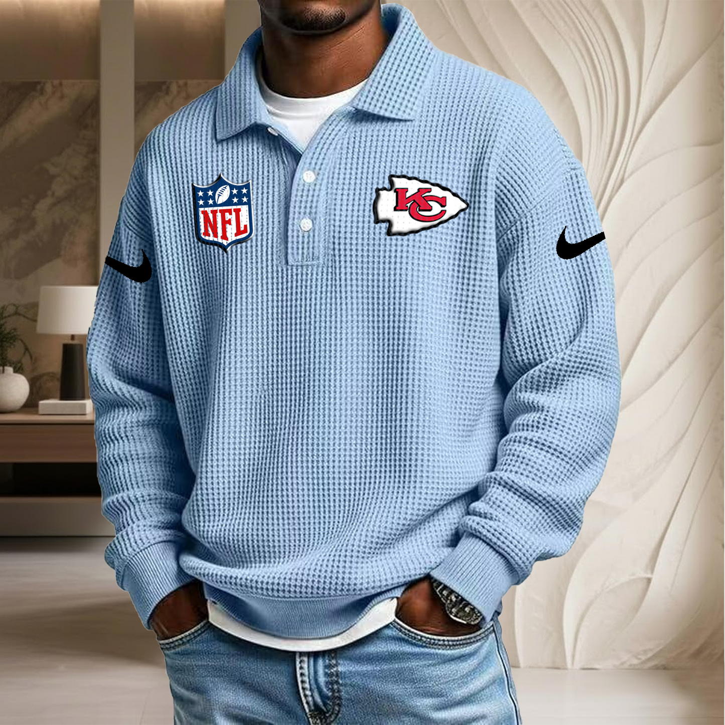 NFL x KC Waffle Three Button Lapel Polo HLP HLPHUONG