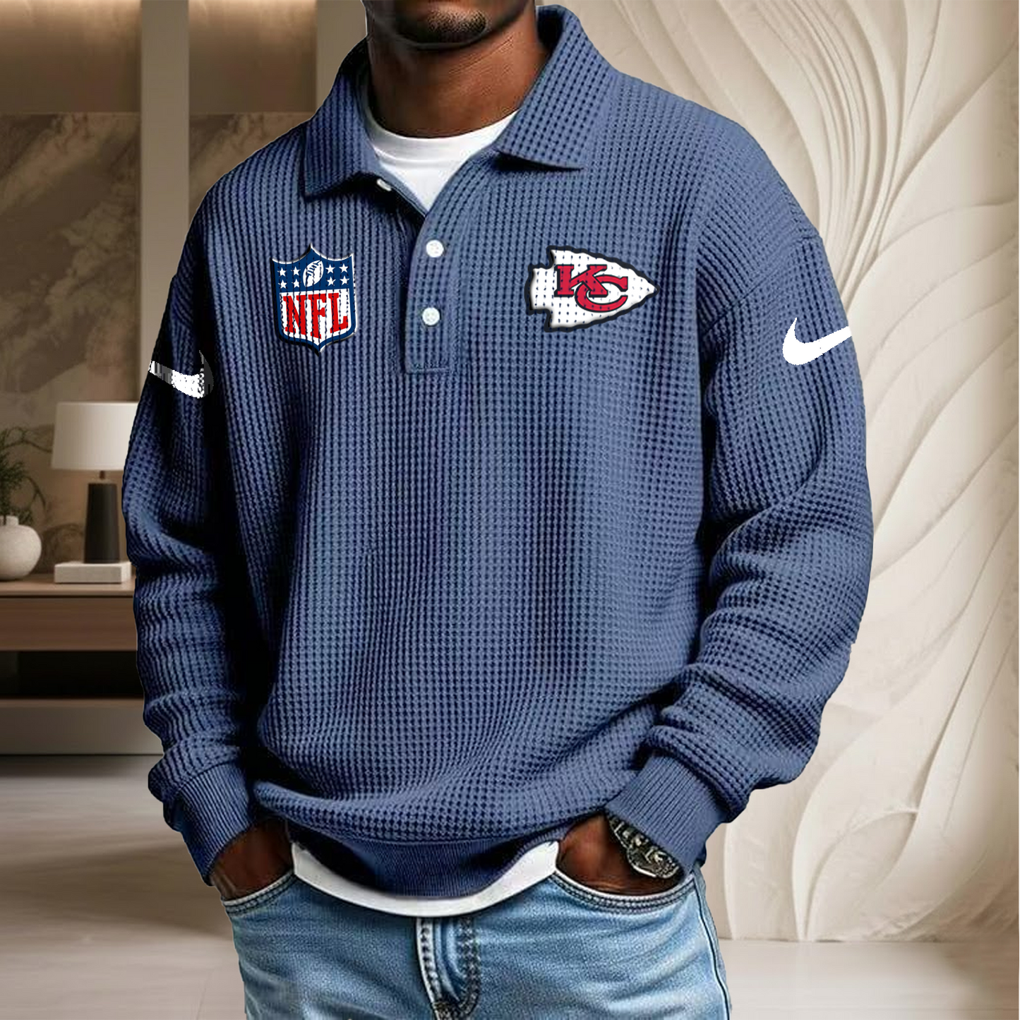 NFL x KC Waffle Three Button Lapel Polo HLP HLPHUONG