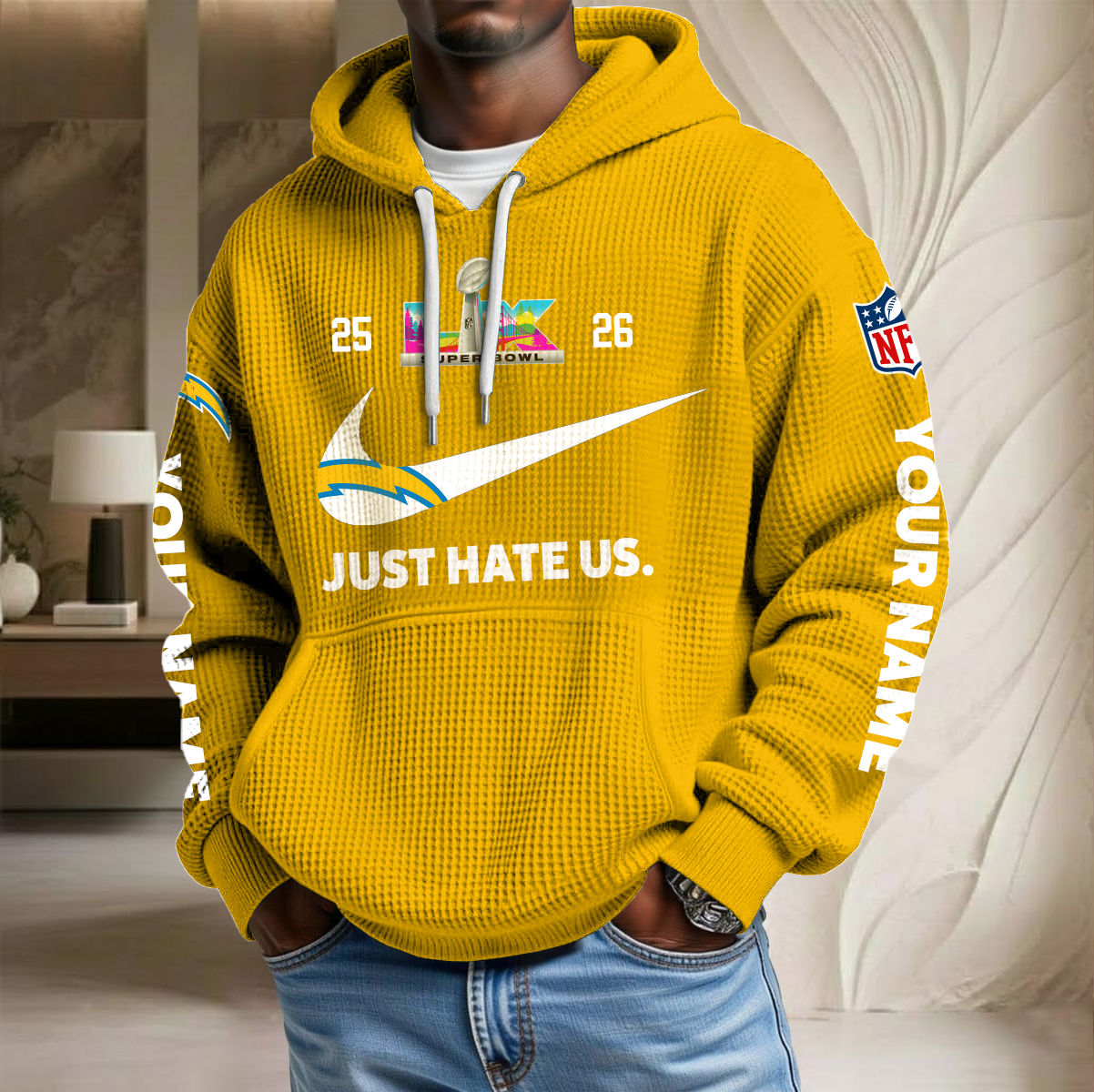 NFL x LAC SB Just Hate Us Custom Name Waffle Hoodie HLP HLPHUONG