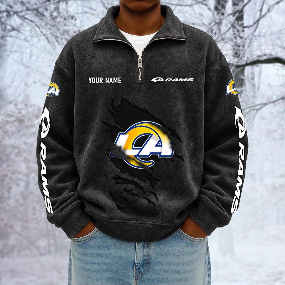 NFL x LAR Custom Name Half-zip Collar Suede Sweatshirt HLP HLPHUONG