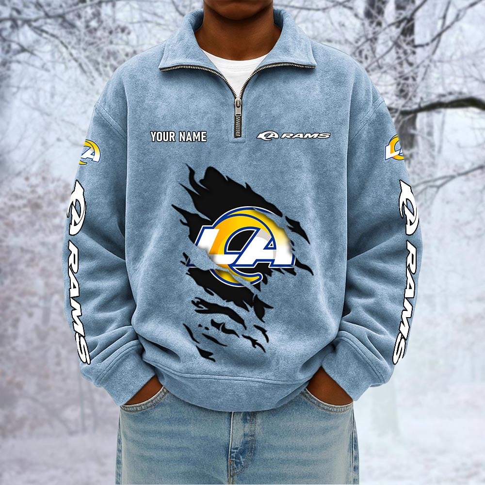 NFL x LAR Custom Name Half-zip Collar Suede Sweatshirt HLP HLPHUONG