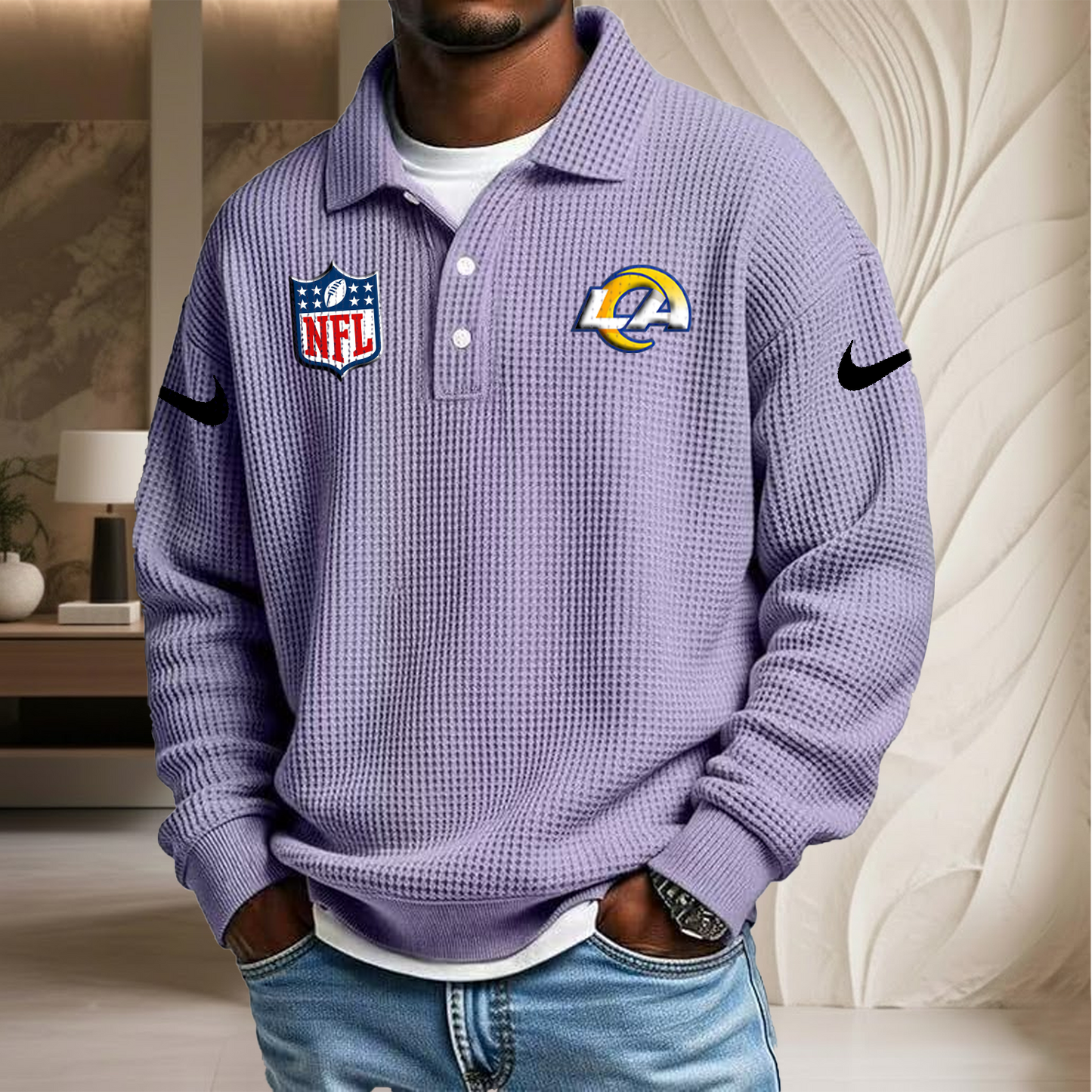 NFL x LAR Waffle Three Button Lapel Polo HLP HLPHUONG