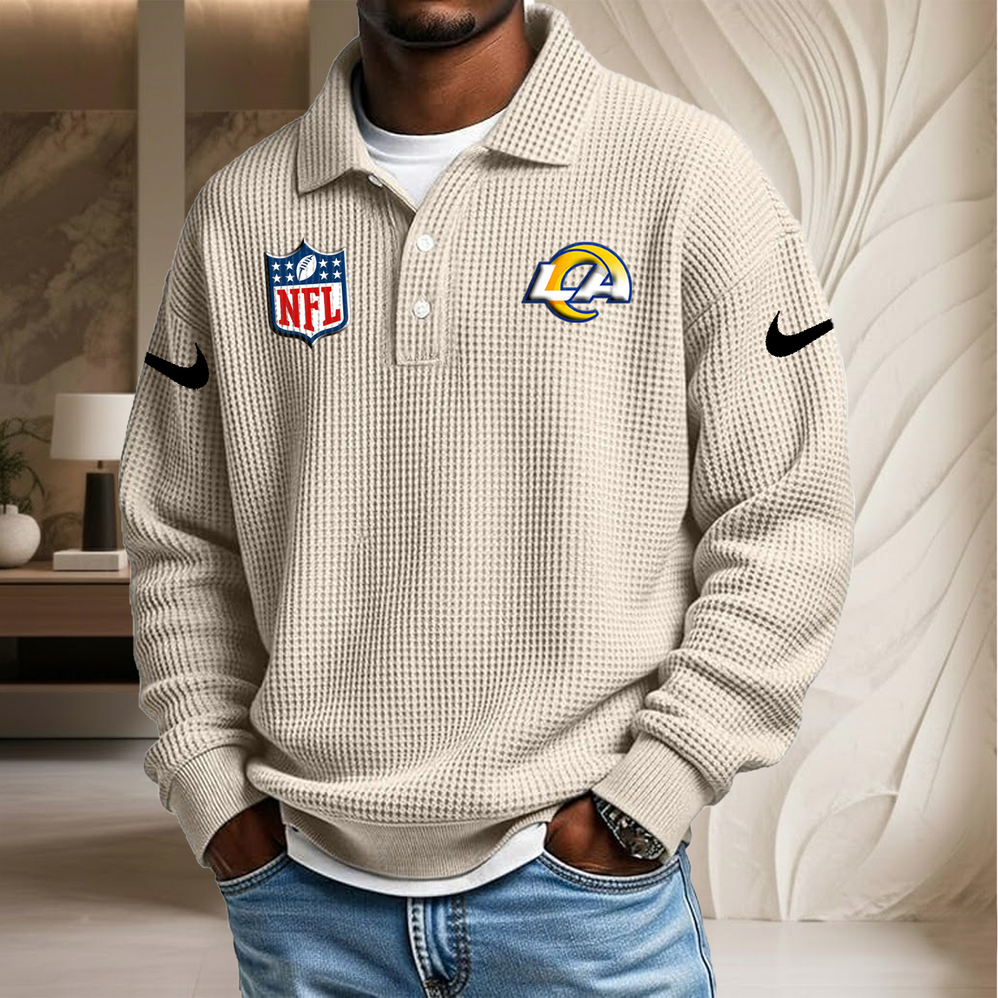NFL x LAR Waffle Three Button Lapel Polo HLP HLPHUONG