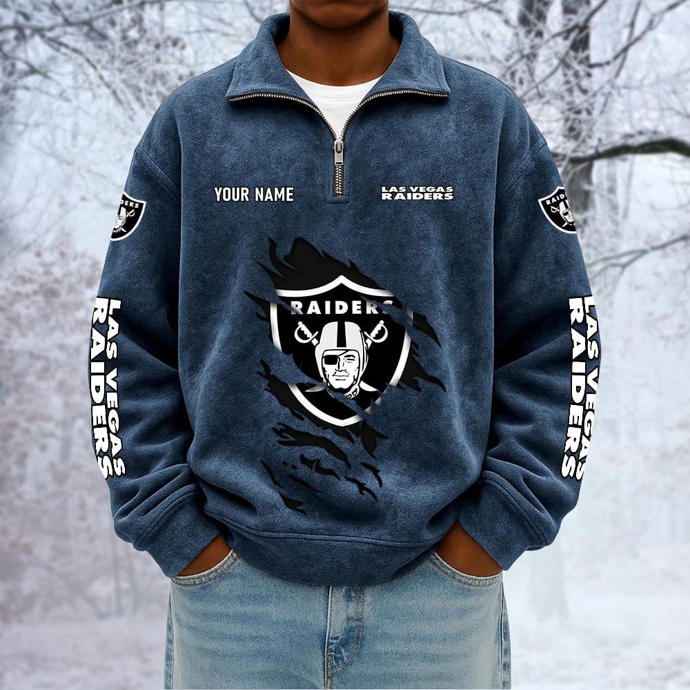 NFL x LV Custom Name Half-zip Collar Suede Sweatshirt HLP HLPHUONG