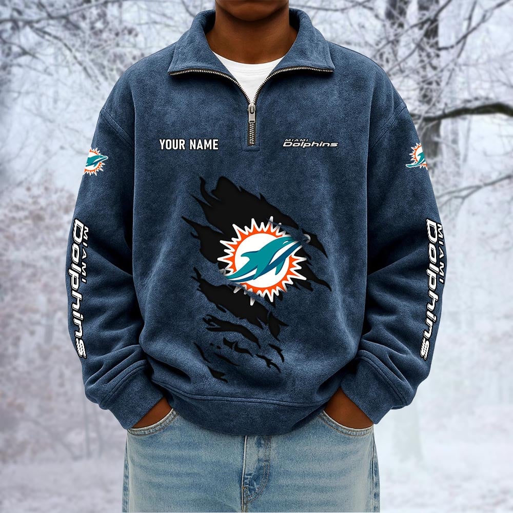 NFL x MIA Custom Name Half-zip Collar Suede Sweatshirt HLP HLPHUONG