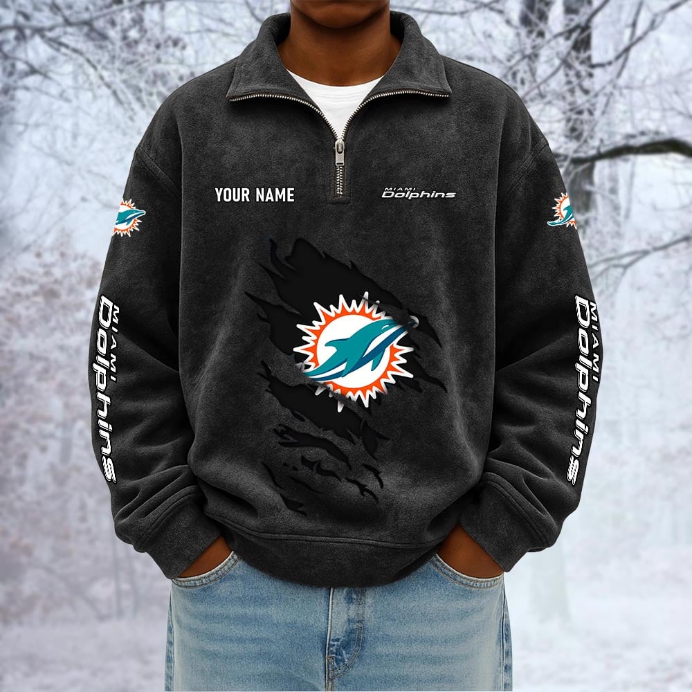 NFL x MIA Custom Name Half-zip Collar Suede Sweatshirt HLP HLPHUONG