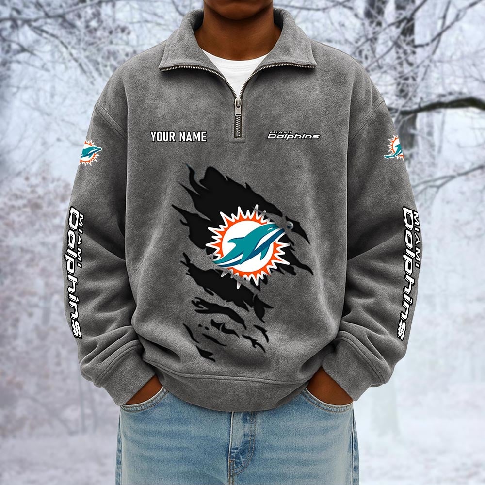 NFL x MIA Custom Name Half-zip Collar Suede Sweatshirt HLP HLPHUONG