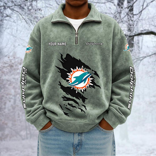 NFL x MIA Custom Name Half-zip Collar Suede Sweatshirt HLP HLPHUONG