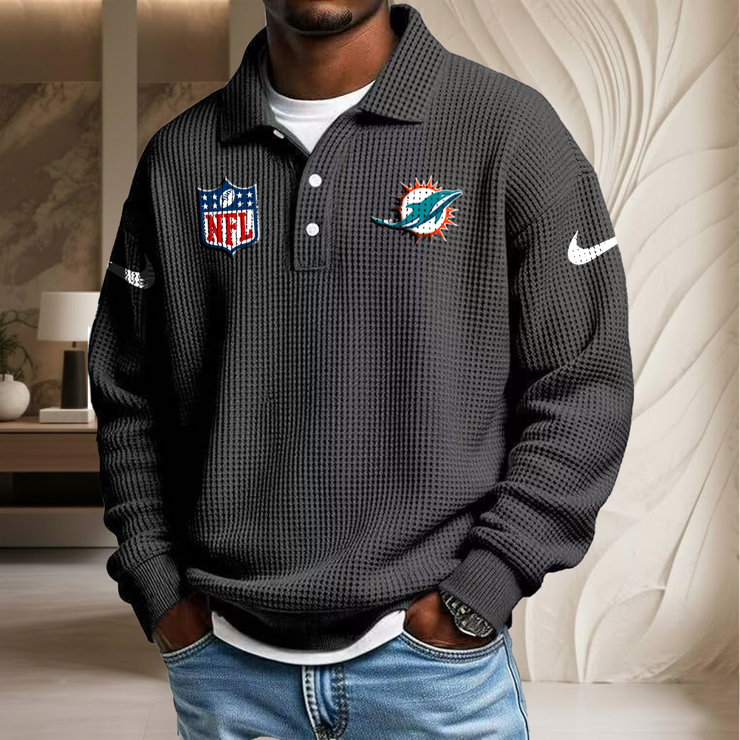 NFL x MIA Waffle Three Button Lapel Polo HLP HLPHUONG