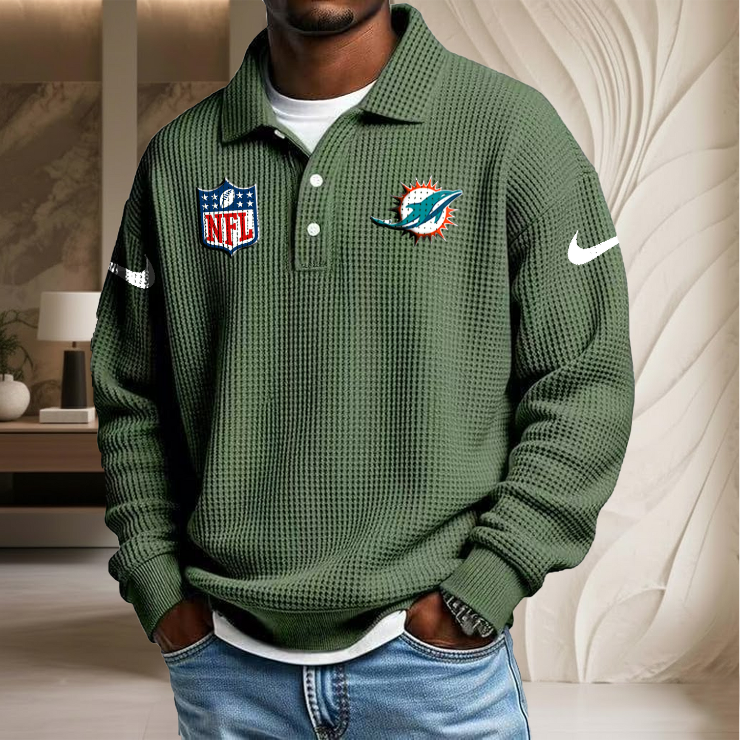 NFL x MIA Waffle Three Button Lapel Polo HLP HLPHUONG