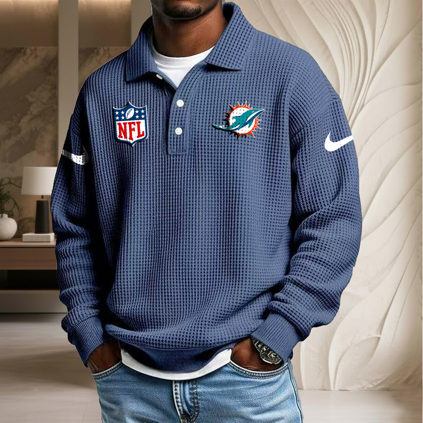 NFL x MIA Waffle Three Button Lapel Polo HLP HLPHUONG