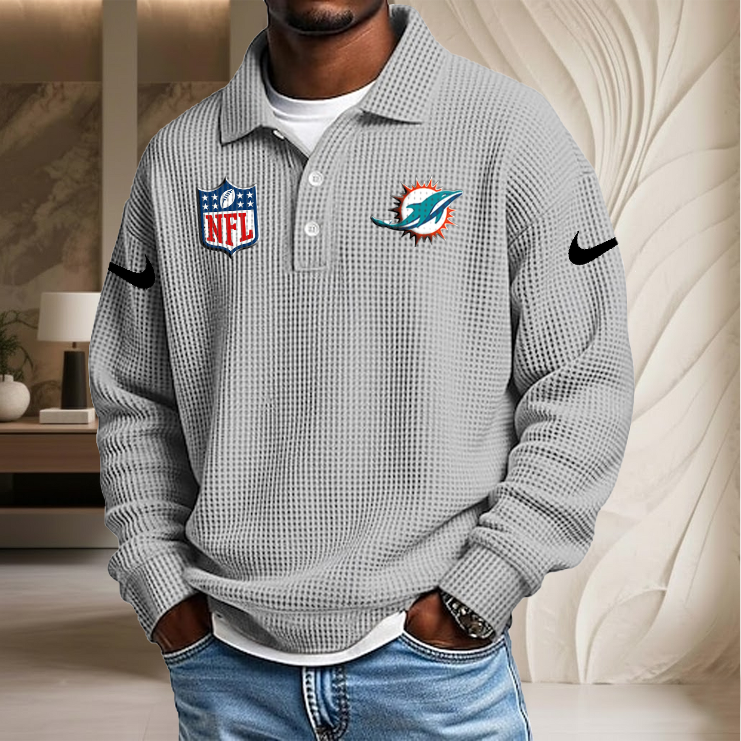 NFL x MIA Waffle Three Button Lapel Polo HLP HLPHUONG