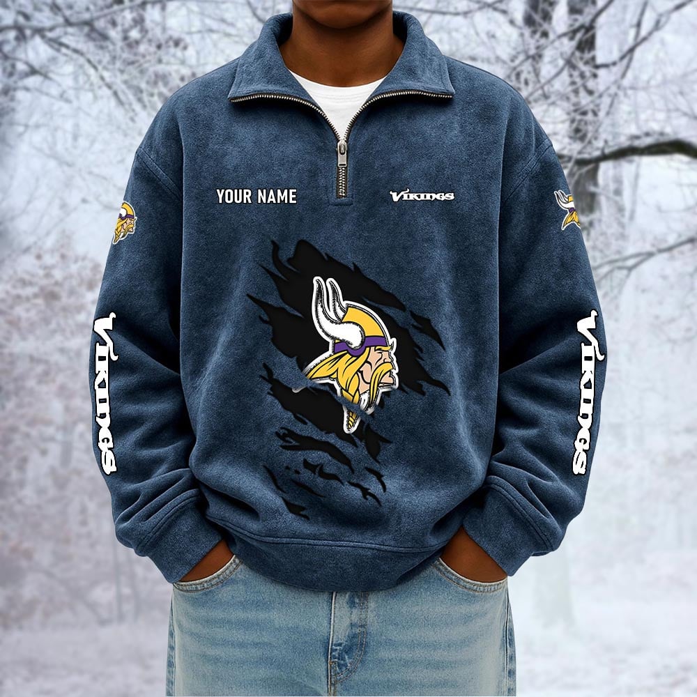 NFL x MIN Custom Name Half-zip Collar Suede Sweatshirt HLP HLPHUONG