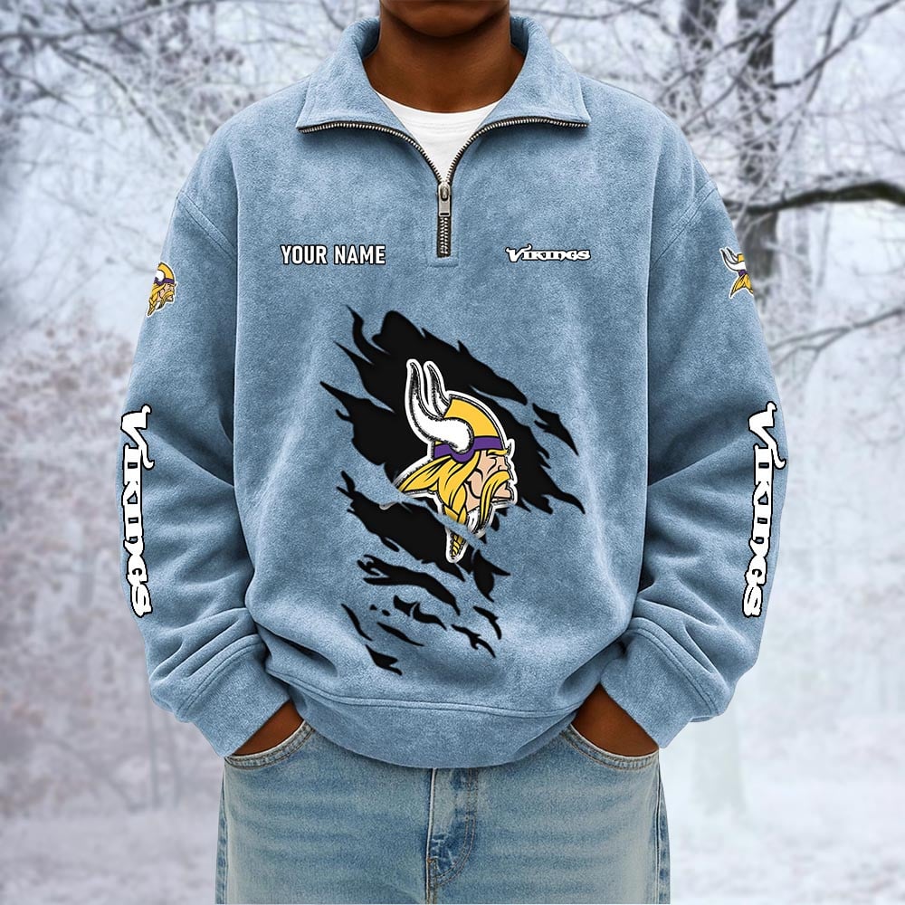 NFL x MIN Custom Name Half-zip Collar Suede Sweatshirt HLP HLPHUONG