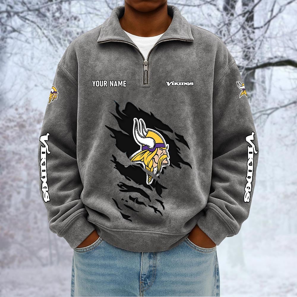 NFL x MIN Custom Name Half-zip Collar Suede Sweatshirt HLP HLPHUONG