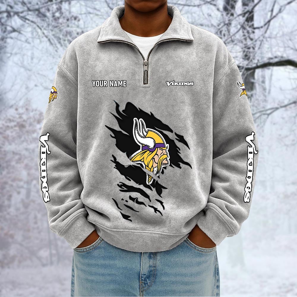 NFL x MIN Custom Name Half-zip Collar Suede Sweatshirt HLP HLPHUONG