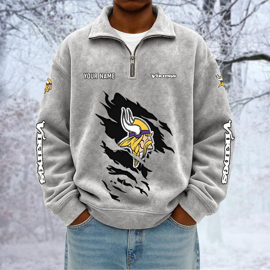 NFL x MIN Custom Name Half-zip Collar Suede Sweatshirt HLP HLPHUONG
