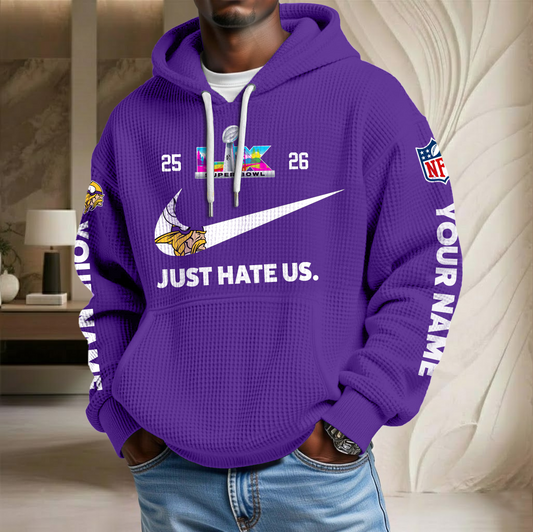 NFL x MIN SB Just Hate Us Custom Name Waffle Hoodie HLP HLPHUONG